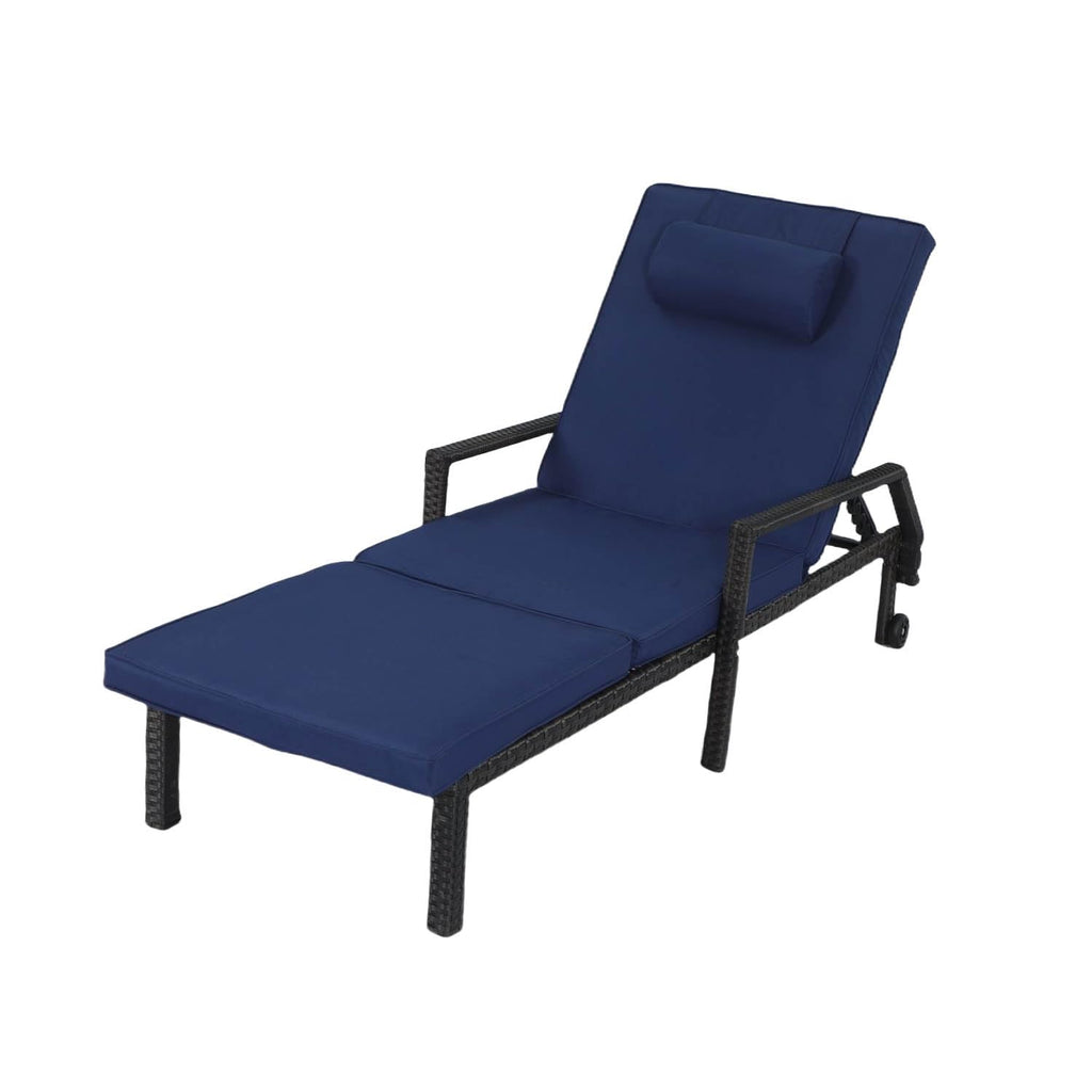 Patio Chaise Lounge Set – Adjustable Outdoor Lounge Chairs with Cushions & Headrest – All-Weather Rattan Reclining Lounge Chairs for Poolside, Garden, and Patio (2 Pcs, Light Blue)