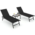 Tangkula 3 Piece Patio Chaise Lounge Set, Aluminum Patio Recliner with Coffee Table, 6-Level Backrest Adjustment, Outdoor Lounge Chair & Side Table Set for Poolside, Backyard (Brown)