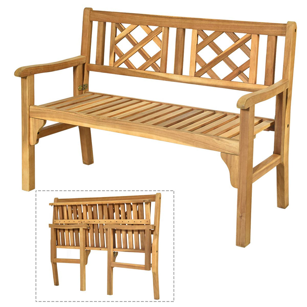 Giantex Outdoor Wooden Garden Bench - 2-Person Acacia Wood Loveseat with Armrests, Backrest, 800lbs Capacity, Patio Park Bench for Backyard, Front Porch Bench (Non-Foldable)