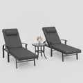 3 Pieces Patio Chaise Lounge Set Outdoor PE Rattan Armrest Lounge Chair Adjustable Backrest Reclining Chair with Folding Table and Cushion for Patio Poolside Backyard Porch Beach(Blue)