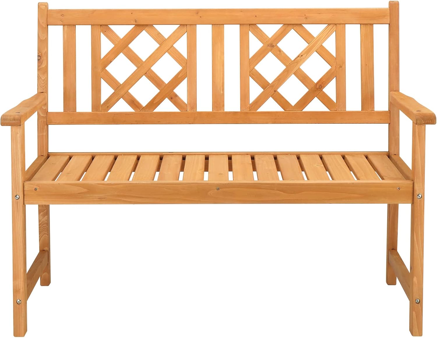 Outvita Wooden Garden Bench, Outdoor Wood Patio Bench, Rustic Two Person Loveseat Chair w/Armrest for Porch Poolside Park Backyard Balcony, Capacity 605Lbs, Grid Backrest