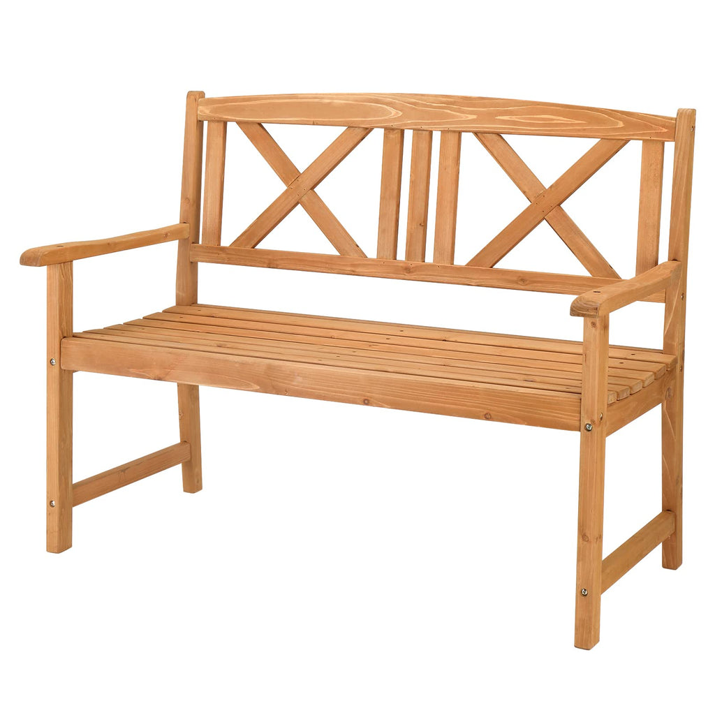 Outvita Wooden Garden Bench, Outdoor Wood Patio Bench, Rustic Two Person Loveseat Chair w/Armrest for Porch Poolside Park Backyard Balcony, Capacity 605Lbs, Grid Backrest