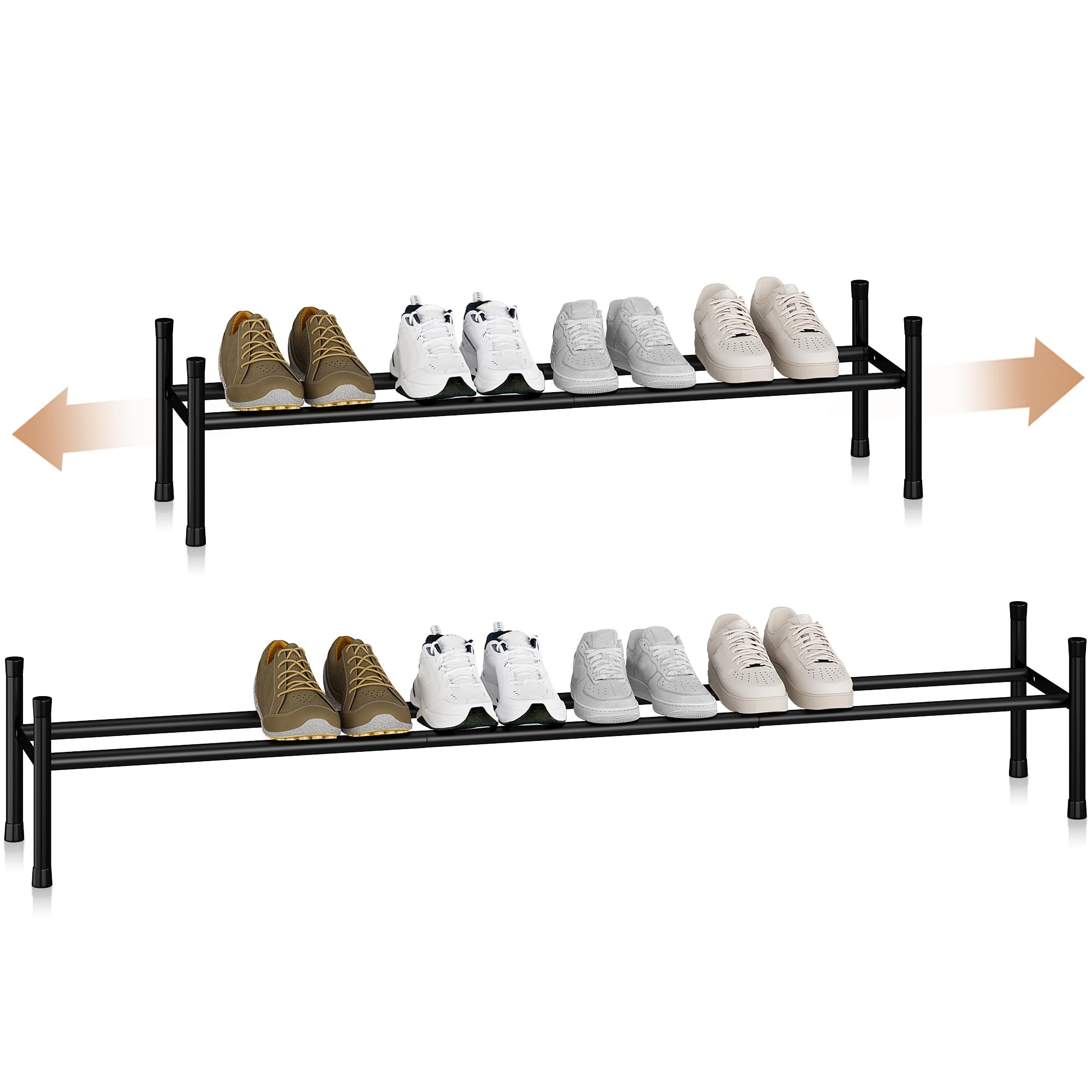 STORAGE MANIAC Long Expandable Shoe Rack, 24 Pairs Metal Wide Stackable Shoe Rack, Adjustable Shoes Shelf, Freestanding Shoes Organizer for Closet, Entryway, Hallway, Garage, Front Door, 4 Tiers