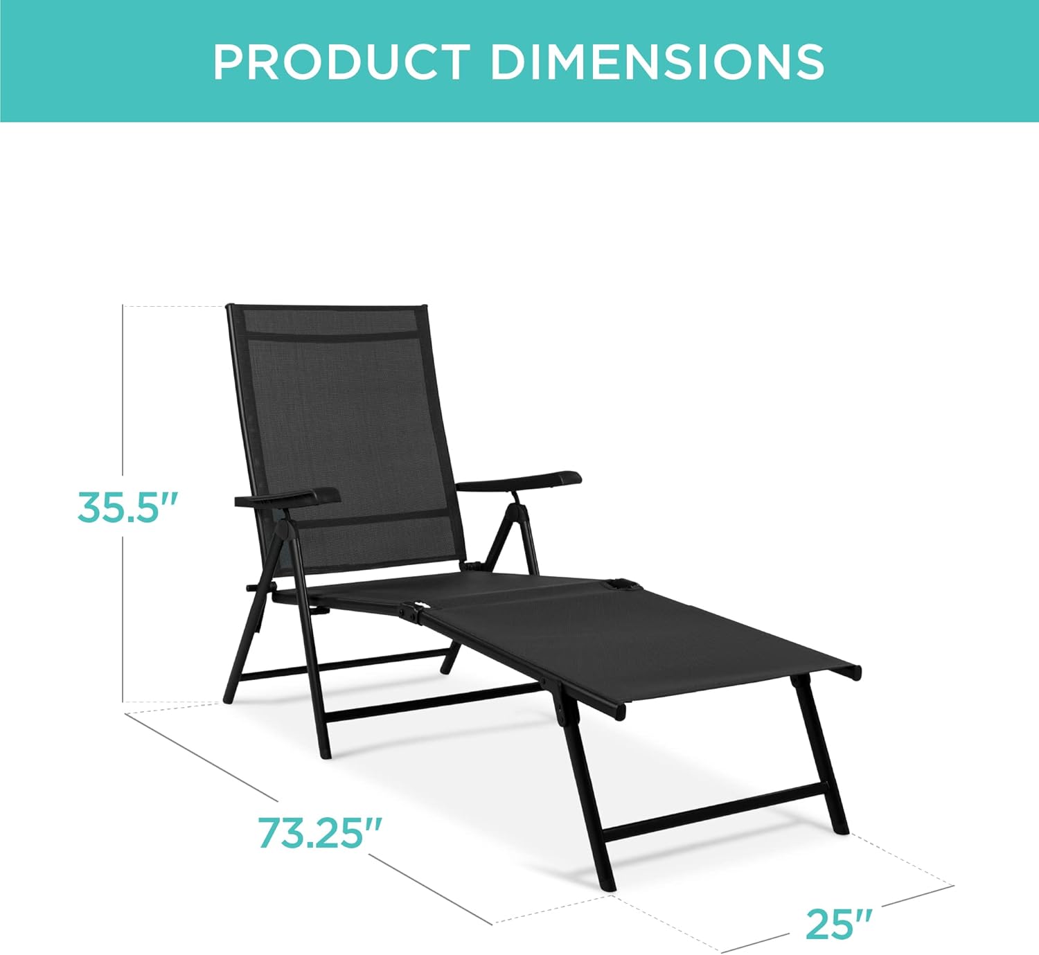 Best Choice Products Set of 2 Outdoor Patio Chaise Lounge Chair Adjustable Reclining Folding Pool Lounger for Poolside, Deck, Backyard w/Steel Frame, 250lb Weight Capacity - Black