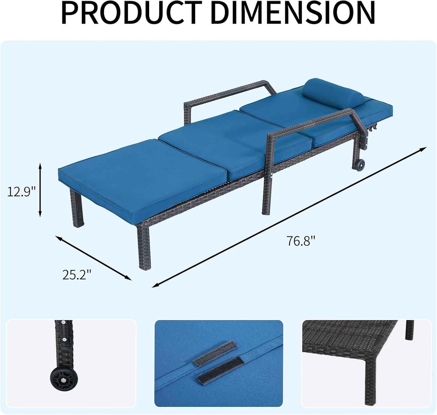 Patio Chaise Lounge Set – Adjustable Outdoor Lounge Chairs with Cushions & Headrest – All-Weather Rattan Reclining Lounge Chairs for Poolside, Garden, and Patio (2 Pcs, Light Blue)