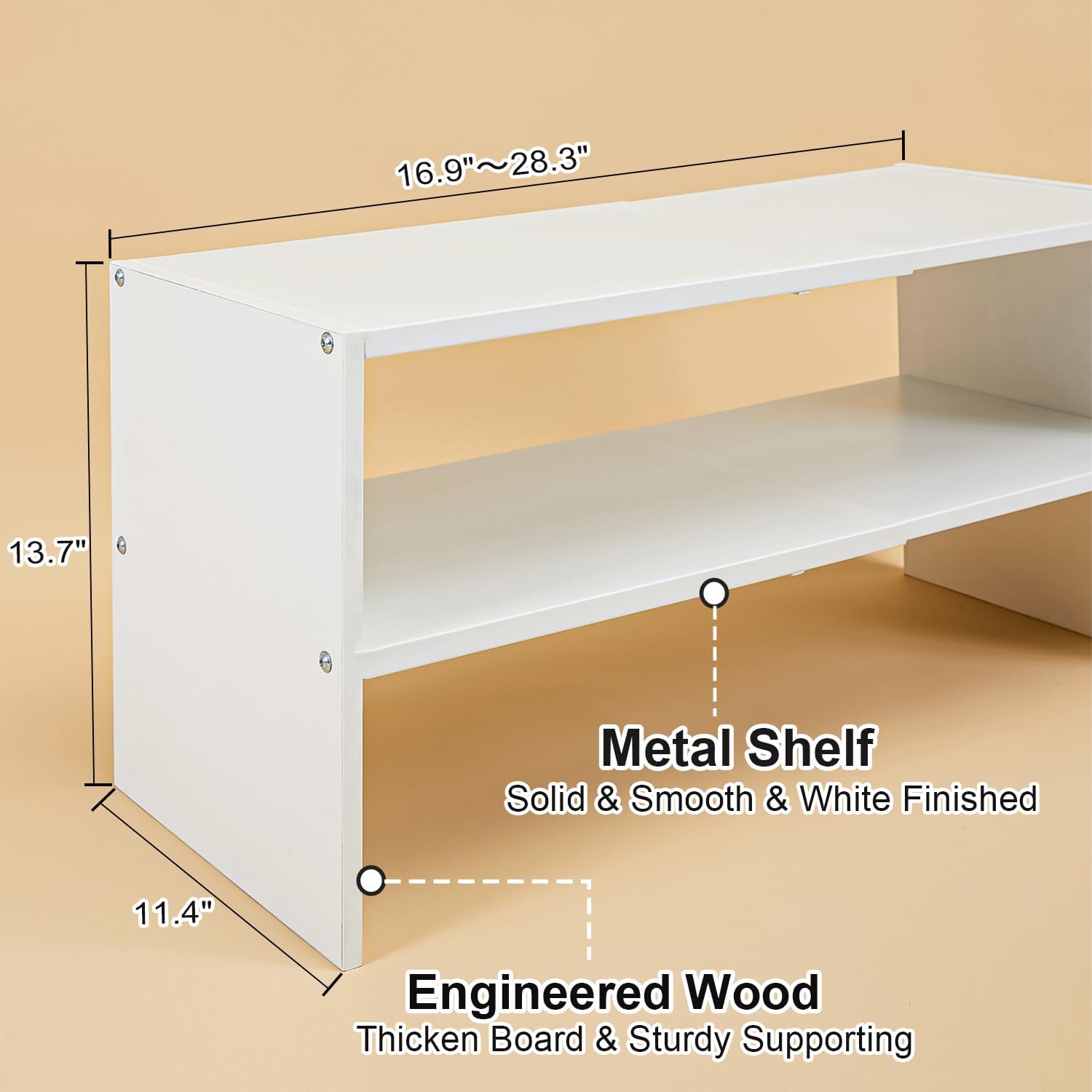 White Shoe Rack Organizer for Closet, 2-Tier Expandable Shoe Shelf, Stackable Iron Wood Combination Small Shoe Racks Shelves for Closets, Entryway,Small Space,Hallway,Bedroom,Bathroom,6-12 Pairs