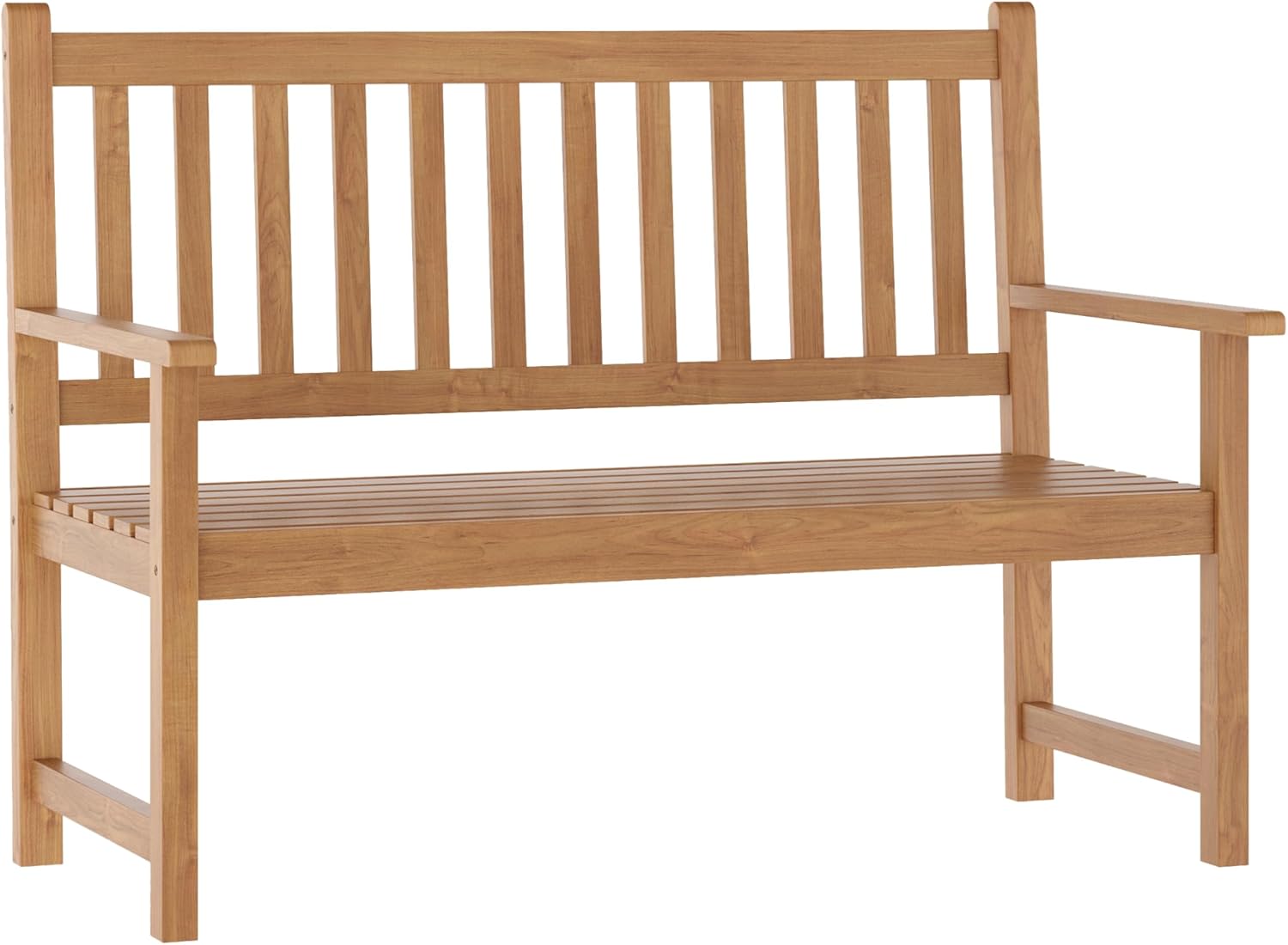 Flash Furniture Adele Commercial Indoor/Outdoor Acacia Wood Bench, 2-Person Slatted Patio Loveseat, for Use in Yard, Garden, Porch, or Park, Brown