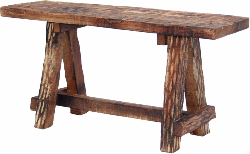 The Urban Port Wooden Garden Patio Bench with Retro Etching, Cappuccino Brown