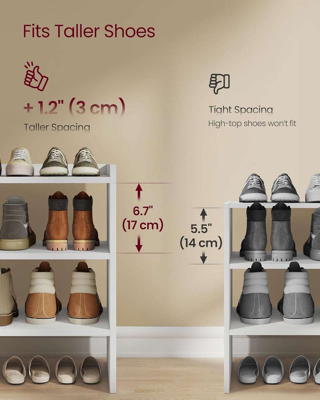 VASAGLE Shoe Rack for Closet, Stackable Shoe Organizer Shelf for Entryway, 3 Tiers, 11.7 x 32.3 x 21.3 Inches, White ULBS061WZ01S
