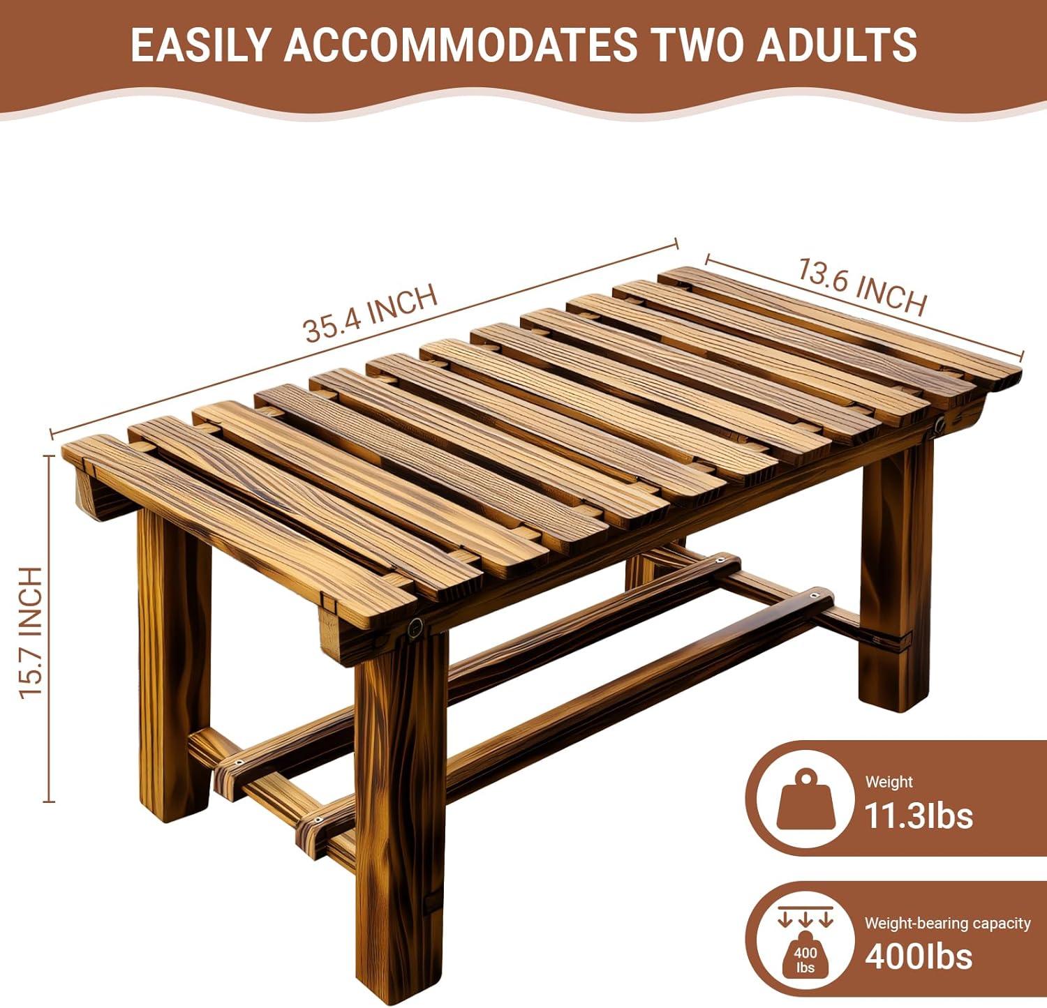 35.5" Outdoor Garden Bench, Weatherproof 2-Person Backless Wooden Bench with Mortise-Tenon Structure – for Garden, Lawn, Porch, Backyard （Brown