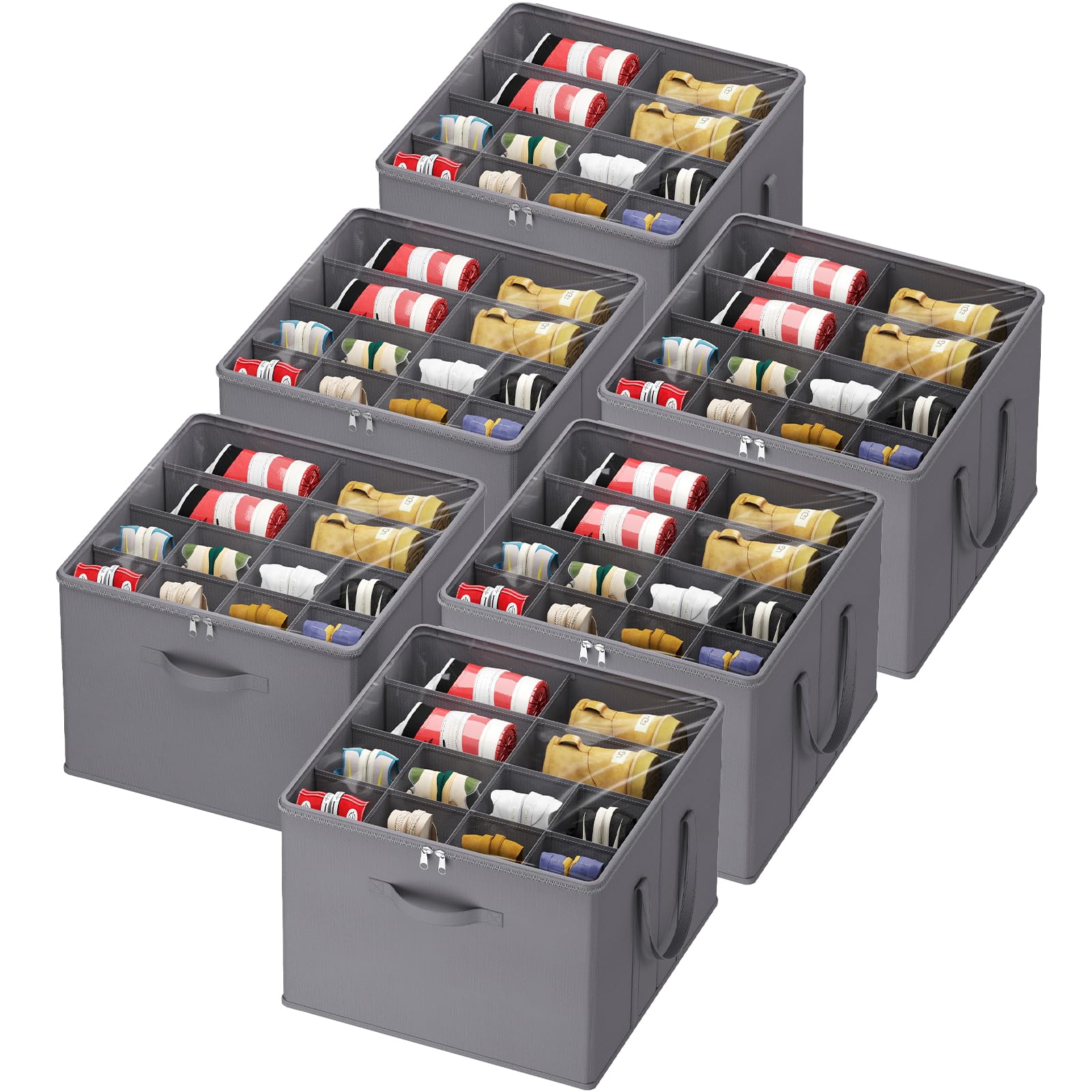 Lifewit Shoe Storage Organizer for Closet, Fabric Large Shoe Box Storage Containers with Clear Cover, Foldable Bins for Boots Heels Sneakers Fits 24-32 Pairs (Each 12-16 Pairs) 2 Pack Black