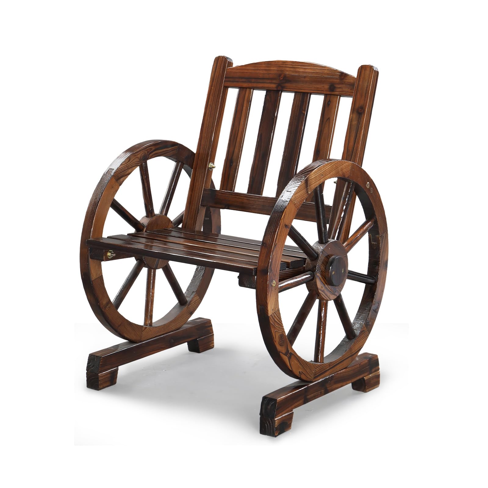 VINGLI Rustic Wooden Wheel Bench Outdoor Bench, Patio Bench Wagon Slatted Seat, Garden Benches for Outdoors 350lbs High Capacity, Weather Resistance (Rustic, 41in)