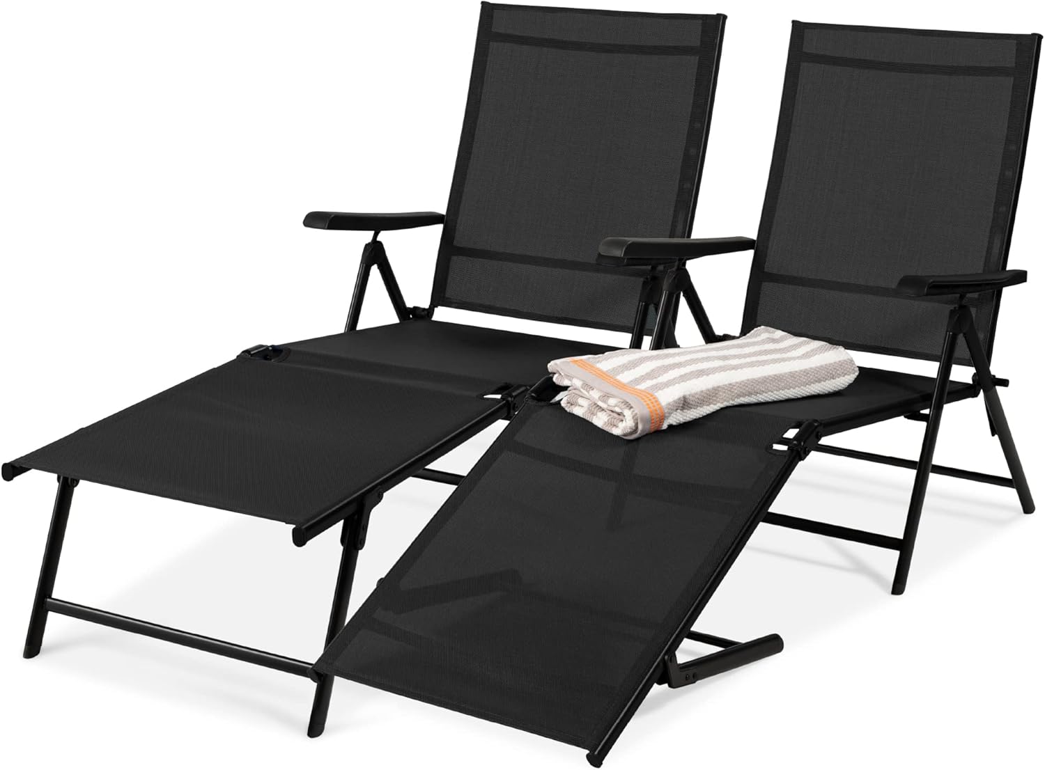 Best Choice Products Set of 2 Outdoor Patio Chaise Lounge Chair Adjustable Reclining Folding Pool Lounger for Poolside, Deck, Backyard w/Steel Frame, 250lb Weight Capacity - Black
