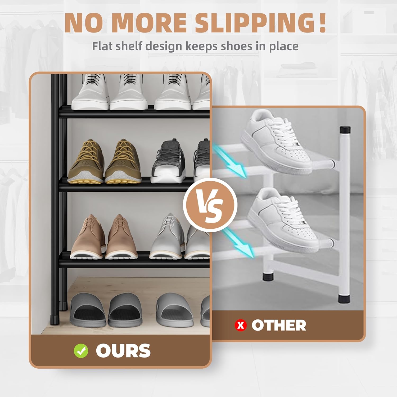 STORAGE MANIAC Long Expandable Shoe Rack, 24 Pairs Metal Wide Stackable Shoe Rack, Adjustable Shoes Shelf, Freestanding Shoes Organizer for Closet, Entryway, Hallway, Garage, Front Door, 4 Tiers