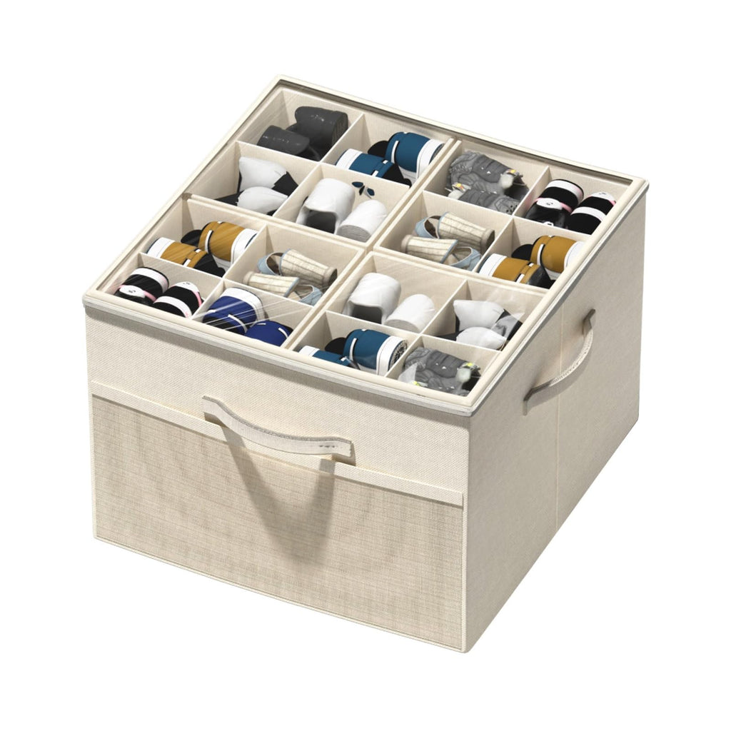 Aokeyee Shoe Organizer for Closet,2 Pack Foldable Shoe Storage Organizer Box Bin with Adjustable Dividers and Clear Cover, Fits up to 16-32 Pairs
