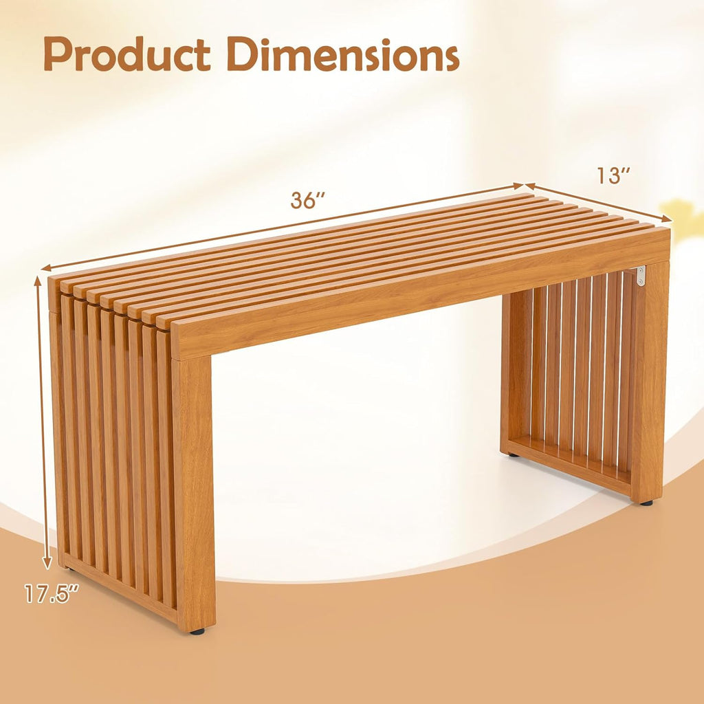 Tangkula Patio Acacia Wood Bench, 36” Outdoor All-Slat Wood Bench for 2 People, 800 lbs Capacity, Outdoor Backless Seating Furniture for Park, Garden, Yard, Porch (1,Teak)