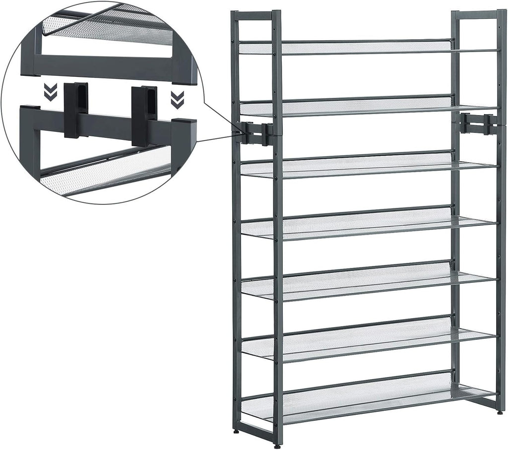 SONGMICS Shoe Rack, 5-Tier Shoe Organizer, Metal Shoe Storage for Garage, Stackable Shoe Shelf, with Adjustable Flat or Angled Shelves, 20-25 Pairs, Charcoal Gray ULMR05GB