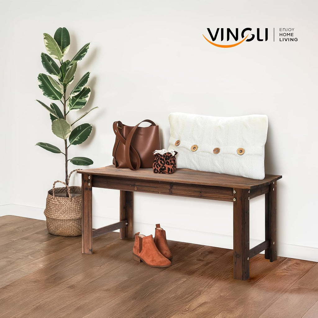 VINGLI Outdoor Wood Bench, 40" Outdoor Bench Patio Wooden Bench Garden Bench Outdoor Backless Bench for Deck Patio (Carbonized)