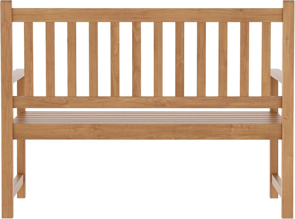 Flash Furniture Adele Commercial Indoor/Outdoor Acacia Wood Bench, 2-Person Slatted Patio Loveseat, for Use in Yard, Garden, Porch, or Park, Brown