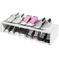 2 Pack White Shoe Rack for Closet, 2-Tier Expandable Small Shoe Shelf, Stackable Iron Wood Combination Shoe Organizer Racks Shelves for Closets, Entryway, Hallway, Garage, Holds 12-24 Pairs