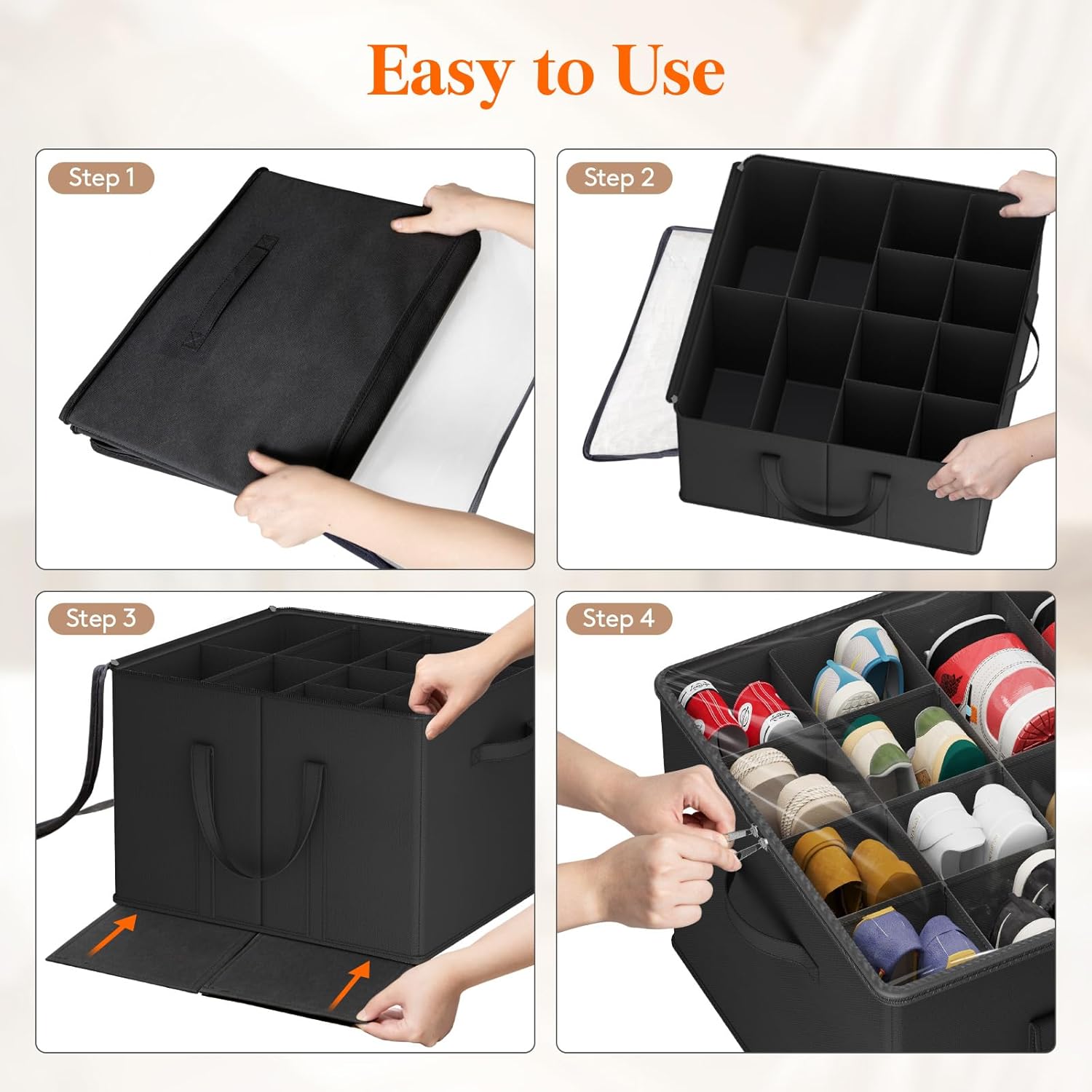 Lifewit Shoe Storage Organizer for Closet, Fabric Large Shoe Box Storage Containers with Clear Cover, Foldable Bins for Boots Heels Sneakers Fits 24-32 Pairs (Each 12-16 Pairs) 2 Pack Black