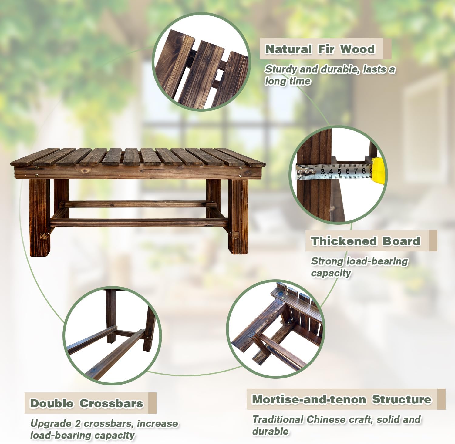 Outdoor Garden Bench, 2-Person Wood Patio Bench Weatherproof Outdoor Backless Bench, Anti-Corrosion and Anti-Rust Garden Benches for Garden Lawn Porch Park Backyard (Carbonized,35.5''/90cm)