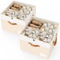 Criusia Shoe Organizer for Closet, 2 Pack Foldable Shoe Storage Organizer Box Bin with Adjustable Dividers and Clear Cover, Closet Shoe Storage for Sneakers Sandals Boots, Fit 16-32 Pairs, Beige