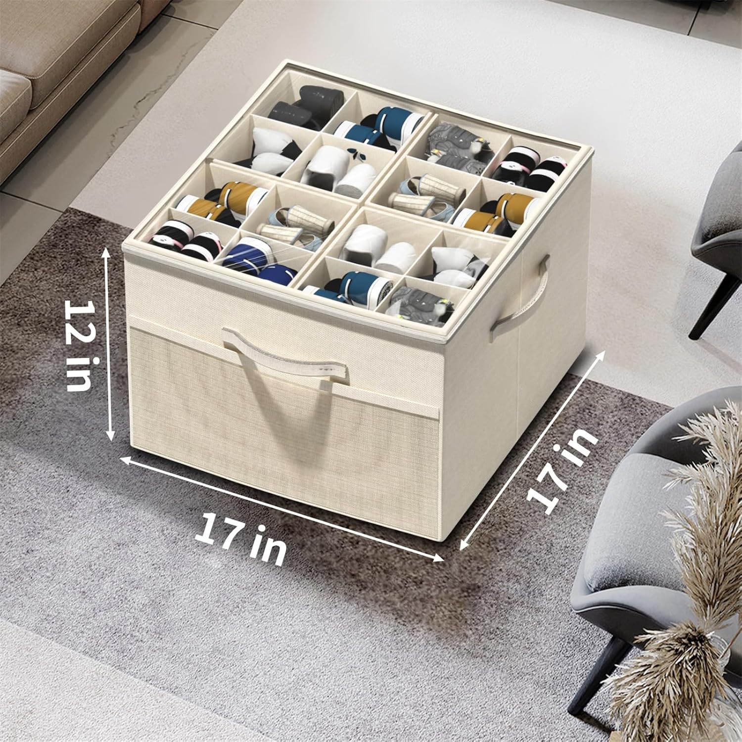 Aokeyee Shoe Organizer for Closet,2 Pack Foldable Shoe Storage Organizer Box Bin with Adjustable Dividers and Clear Cover, Fits up to 16-32 Pairs