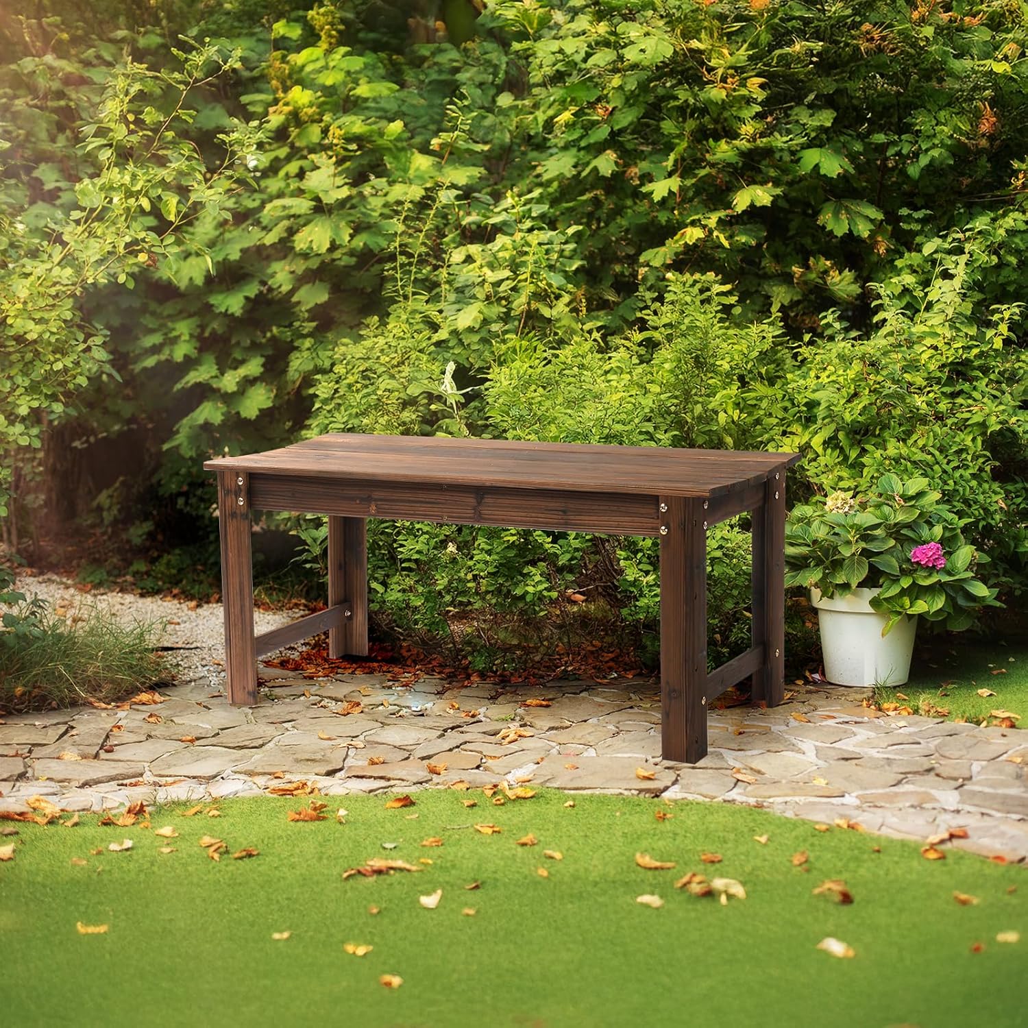 VINGLI Outdoor Wood Bench, 40" Outdoor Bench Patio Wooden Bench Garden Bench Outdoor Backless Bench for Deck Patio (Carbonized)