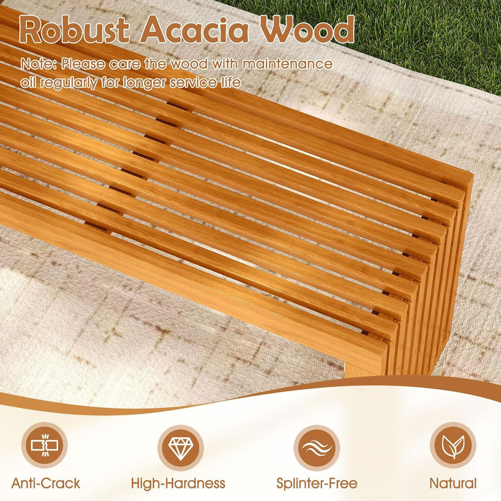 Tangkula Patio Acacia Wood Bench, 36” Outdoor All-Slat Wood Bench for 2 People, 800 lbs Capacity, Outdoor Backless Seating Furniture for Park, Garden, Yard, Porch (1,Teak)