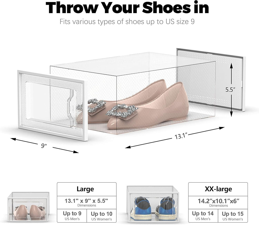 SEE SPRING 12 Pack Shoe Storage Box, Clear Plastic Stackable Shoe Organizer for Closet, Space Saving Foldable Shoe Rack Sneaker Container Bin Holder