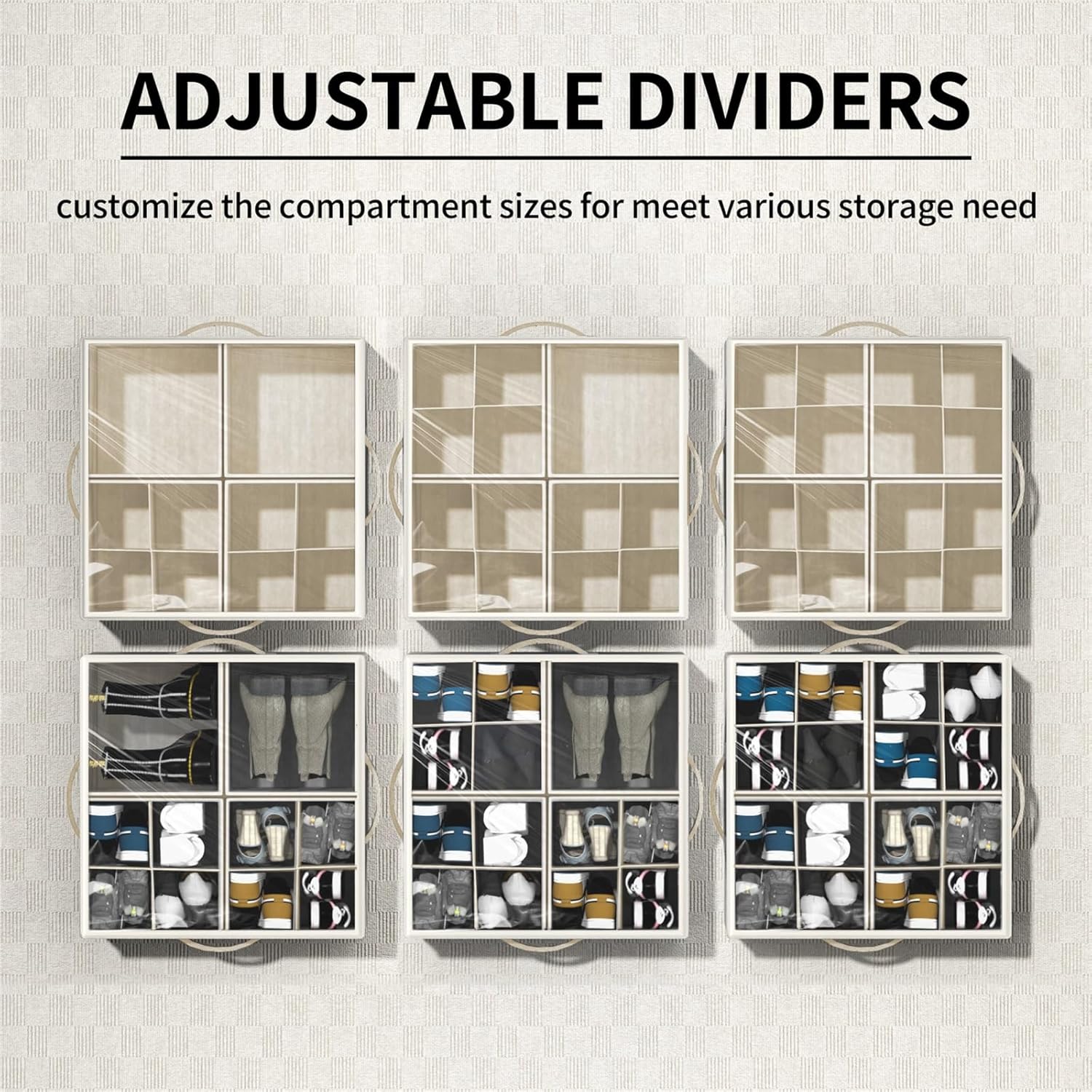 Aokeyee Shoe Organizer for Closet,2 Pack Foldable Shoe Storage Organizer Box Bin with Adjustable Dividers and Clear Cover, Fits up to 16-32 Pairs