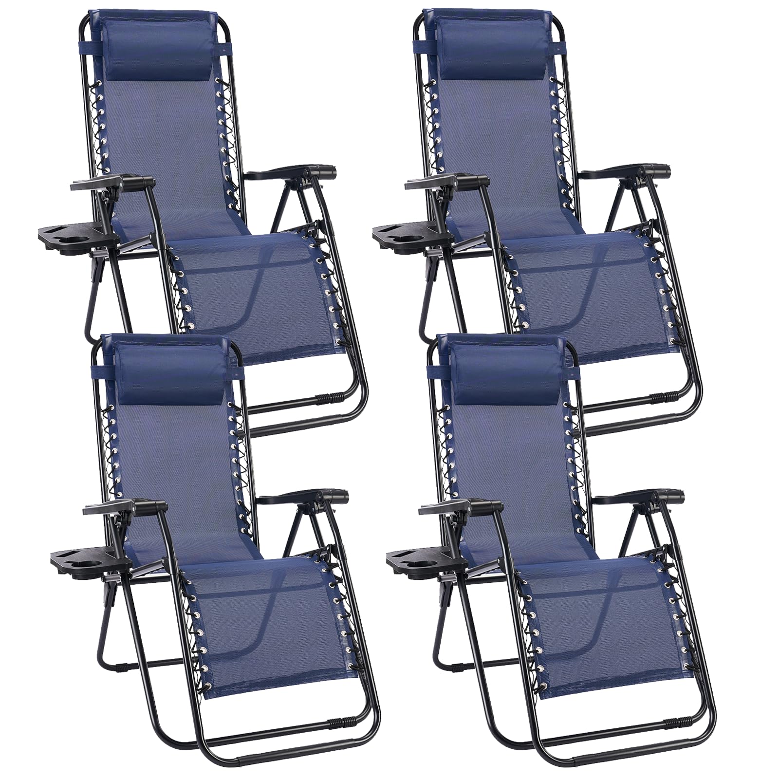 Sweetcrispy Zero Gravity Chairs, Set of 2 Portable Recliner Beach Camping Patio Outdoor Folding Lounge Chair with Cup Holder Trays and Adjustable Pillow for Poolside, Garden, Backyard, Lawn (Black)