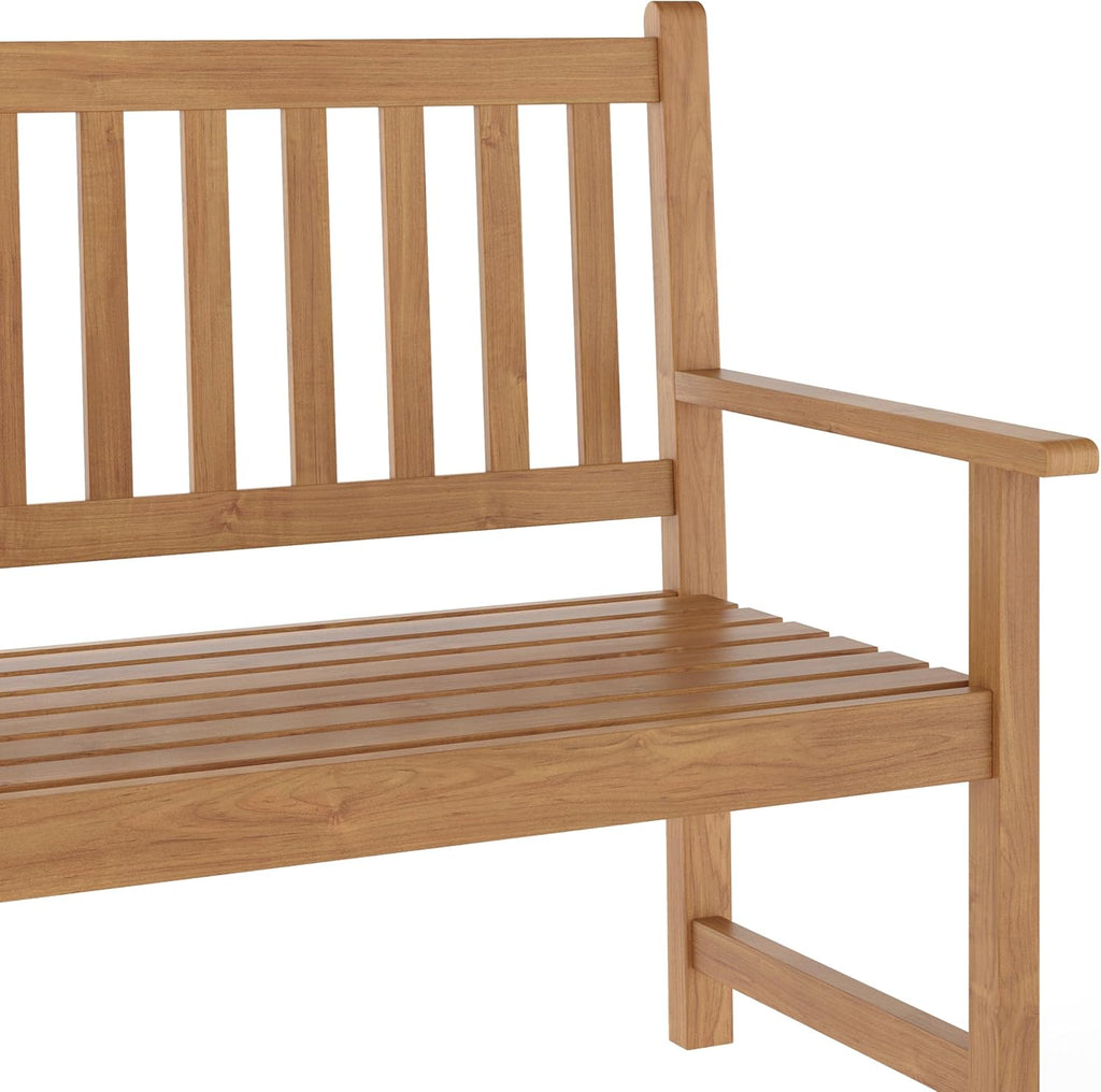 Flash Furniture Adele Commercial Indoor/Outdoor Acacia Wood Bench, 2-Person Slatted Patio Loveseat, for Use in Yard, Garden, Porch, or Park, Brown