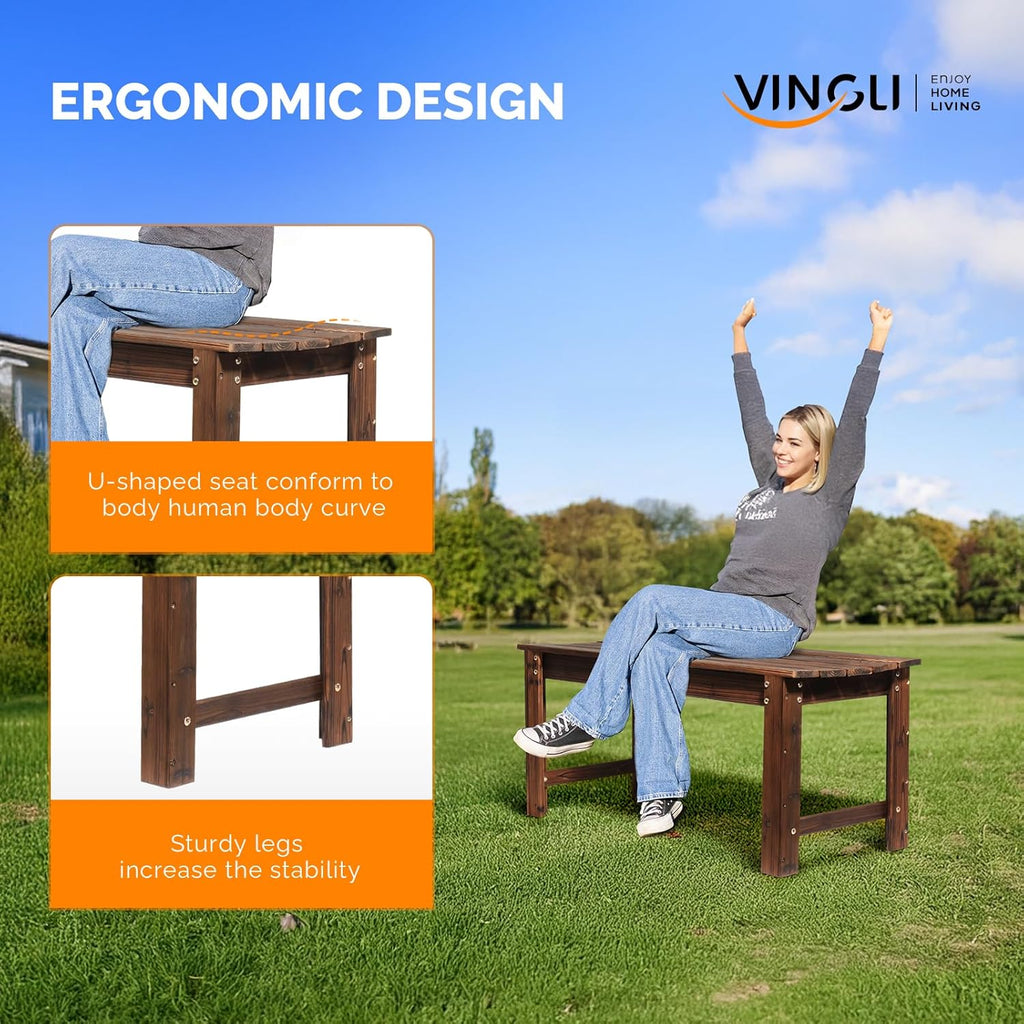 VINGLI Outdoor Wood Bench, 40" Outdoor Bench Patio Wooden Bench Garden Bench Outdoor Backless Bench for Deck Patio (Carbonized)