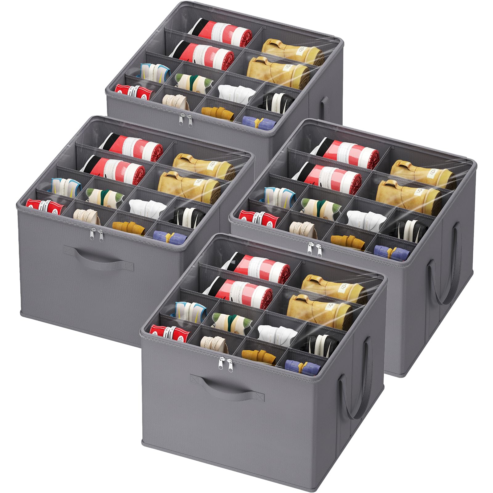 Lifewit Shoe Storage Organizer for Closet, Fabric Large Shoe Box Storage Containers with Clear Cover, Foldable Bins for Boots Heels Sneakers Fits 24-32 Pairs (Each 12-16 Pairs) 2 Pack Black