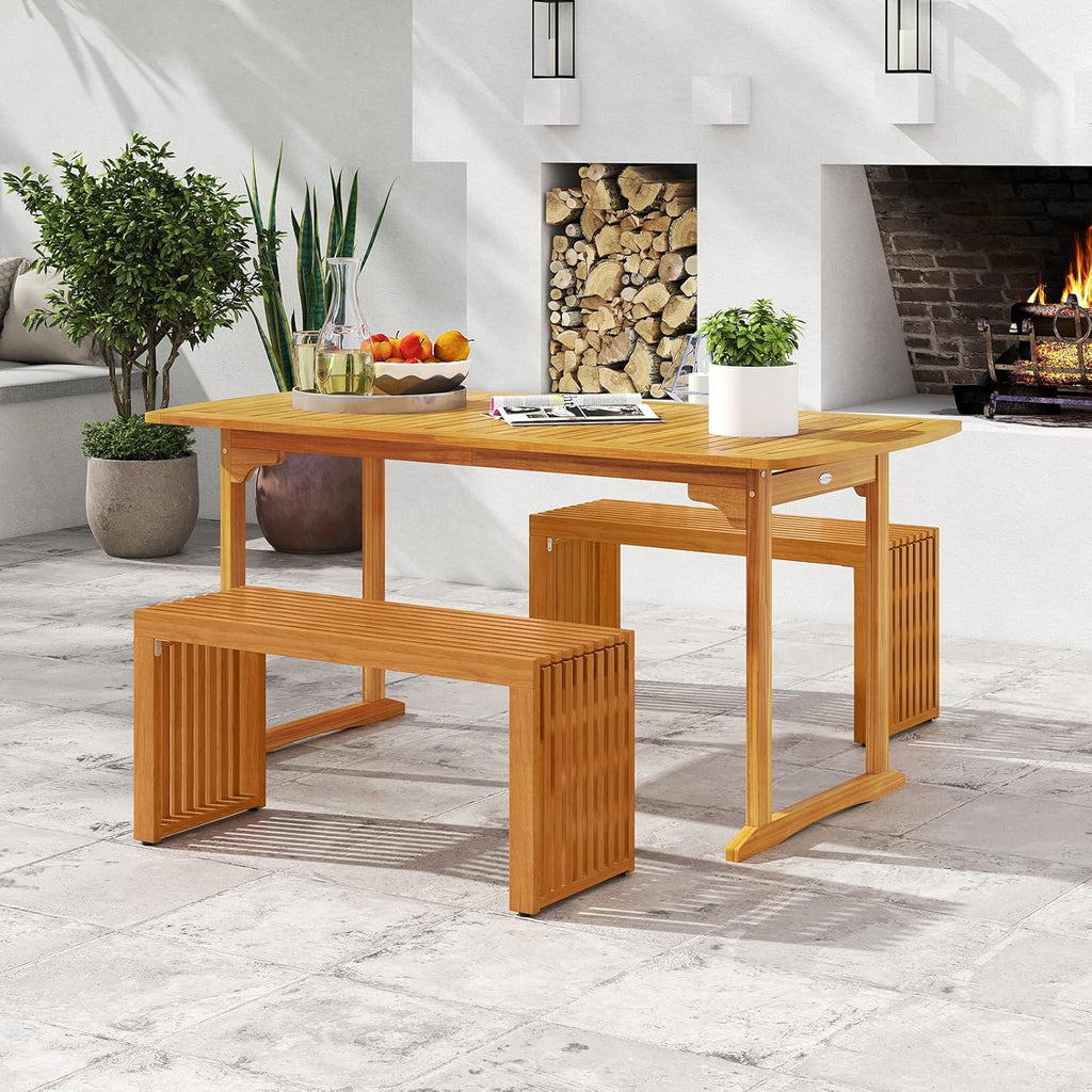 Tangkula Patio Acacia Wood Bench, 36” Outdoor All-Slat Wood Bench for 2 People, 800 lbs Capacity, Outdoor Backless Seating Furniture for Park, Garden, Yard, Porch (1,Teak)