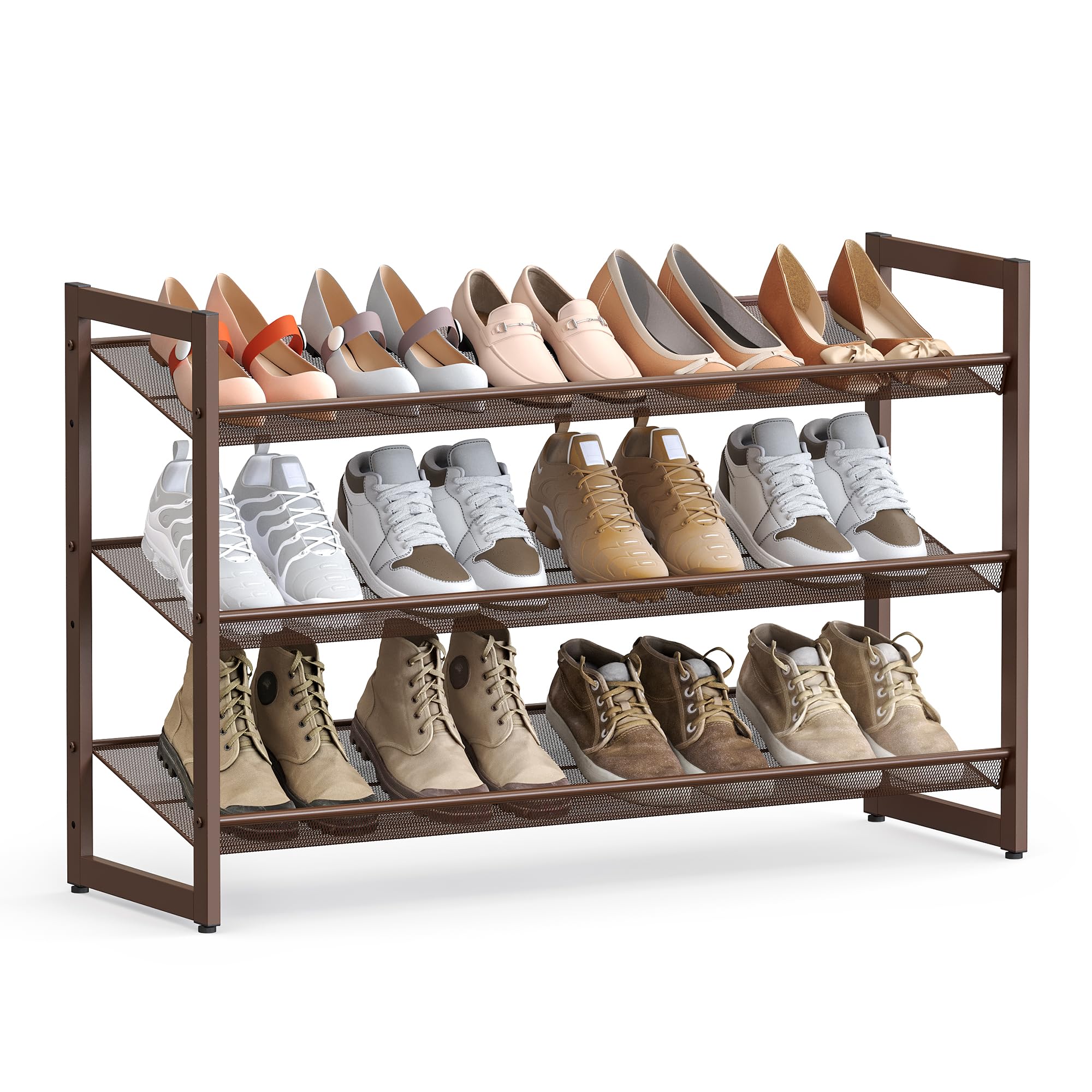 SONGMICS Shoe Rack, 5-Tier Shoe Organizer, Metal Shoe Storage for Garage, Stackable Shoe Shelf, with Adjustable Flat or Angled Shelves, 20-25 Pairs, Charcoal Gray ULMR05GB
