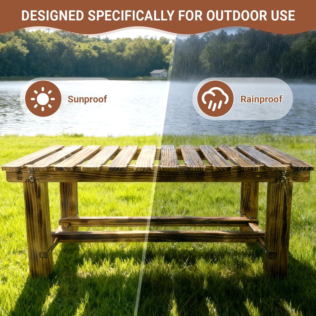 35.5" Outdoor Garden Bench, Weatherproof 2-Person Backless Wooden Bench with Mortise-Tenon Structure – for Garden, Lawn, Porch, Backyard （Brown