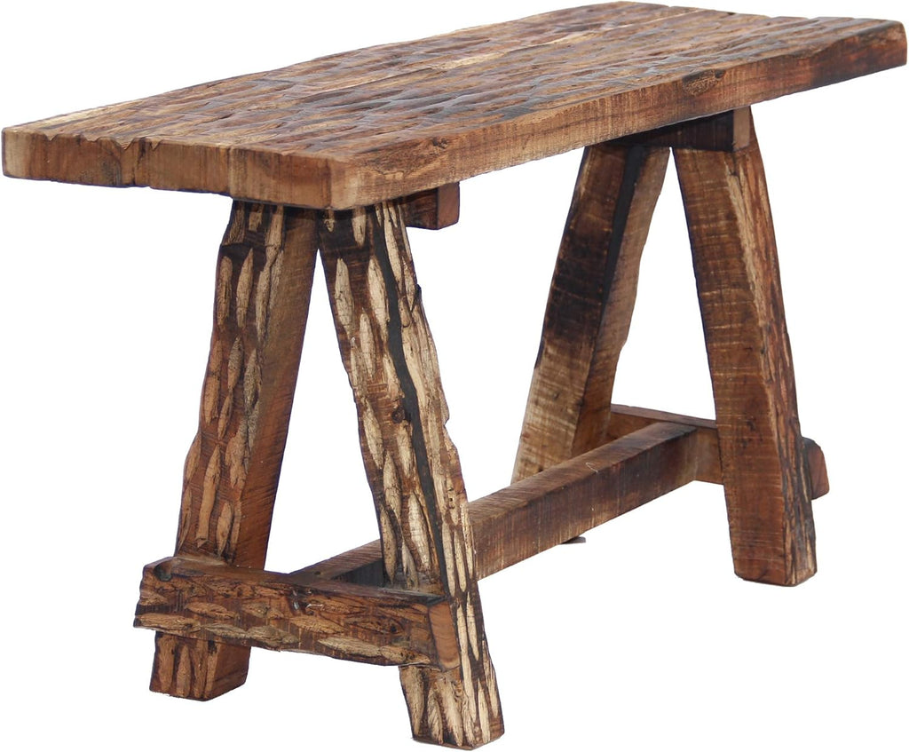 The Urban Port Wooden Garden Patio Bench with Retro Etching, Cappuccino Brown