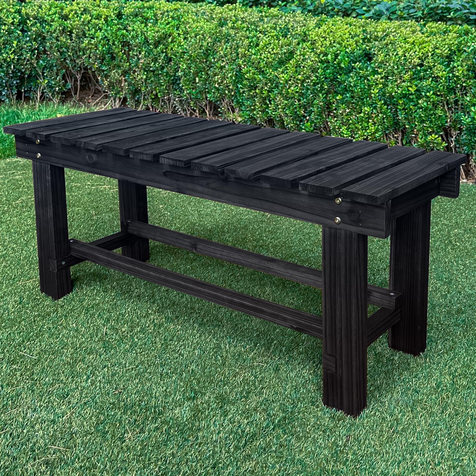 Outdoor Garden Bench, 2-Person Wood Patio Bench Weatherproof Outdoor Backless Bench, Anti-Corrosion and Anti-Rust Garden Benches for Garden Lawn Porch Park Backyard (Carbonized,35.5''/90cm)